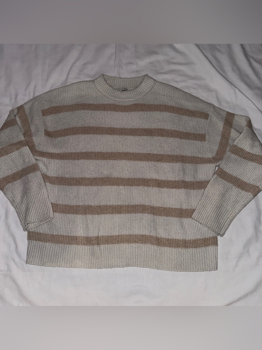 Women's Crewneck Striped Sweater in Beige and Tan